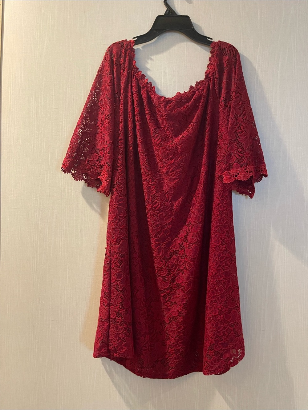 Romantic Red Lace dress with Flutter Sleeves. XL